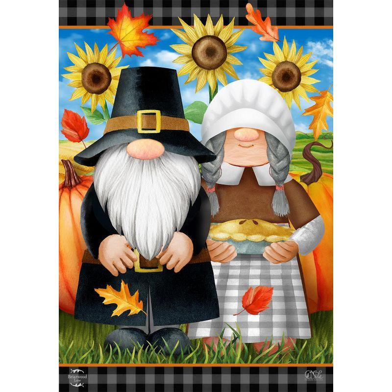 Thanksgiving Gnomes Garden Flag with Sunflowers and Pumpkins