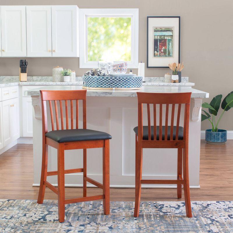 Torino 24" Dark Cherry Wood Counter Stool with Faux Leather Seat