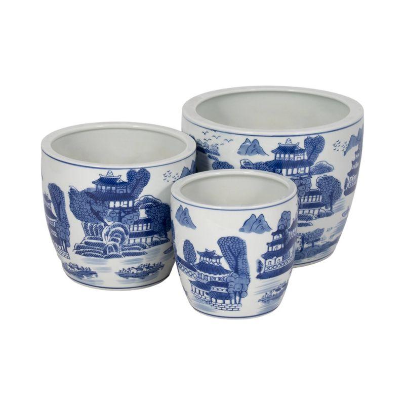 Sagebrook Home 3pc Chinoiserie Planters Ceramic: Hand-Painted, Rust-Resistant, No Drainage Hole(s)