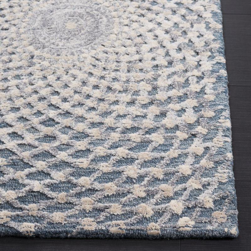 Claude Geometric Blue and Beige Wool 4' x 6' Area Rug