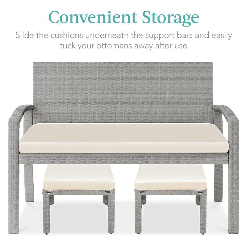 Best Choice Products Set of 2 Multipurpose Patio Wicker Ottomans w/ Removable Cushions - Gray/Cream