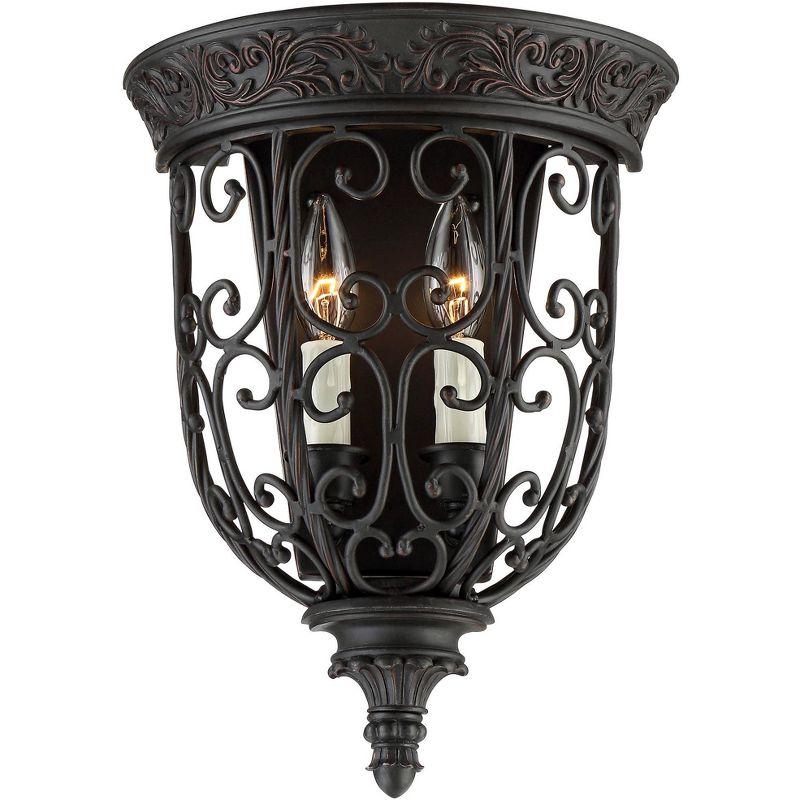 Elegant Scroll Dual-Light Wall Sconce in Rubbed Bronze