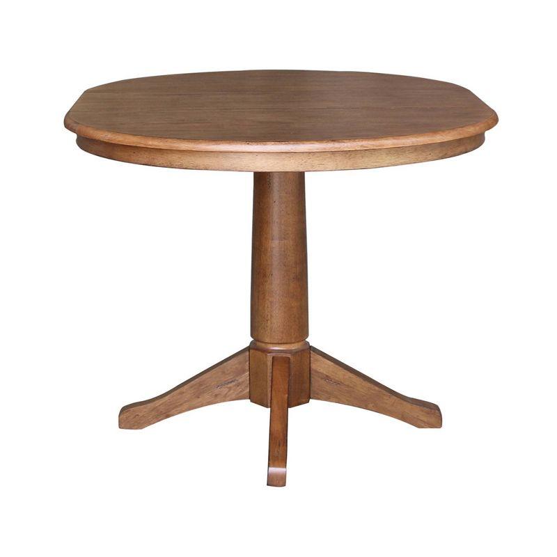 Lillian Round Top Pedestal Table with 12" Drop Leaf Distressed Oak - International Concepts