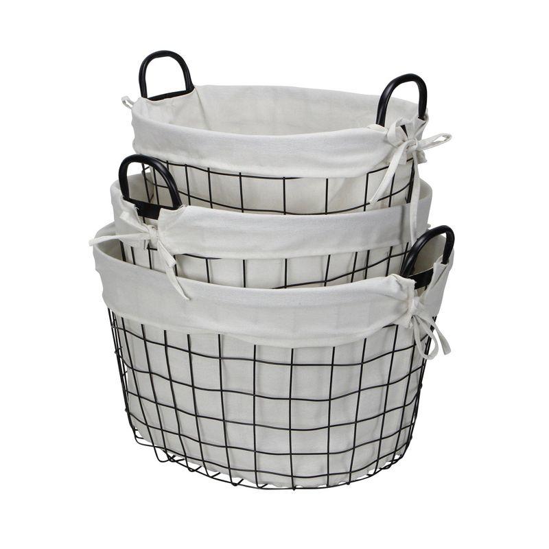 Cheung's Esker Set of 3 Lined Metal Wire Oval Baskets