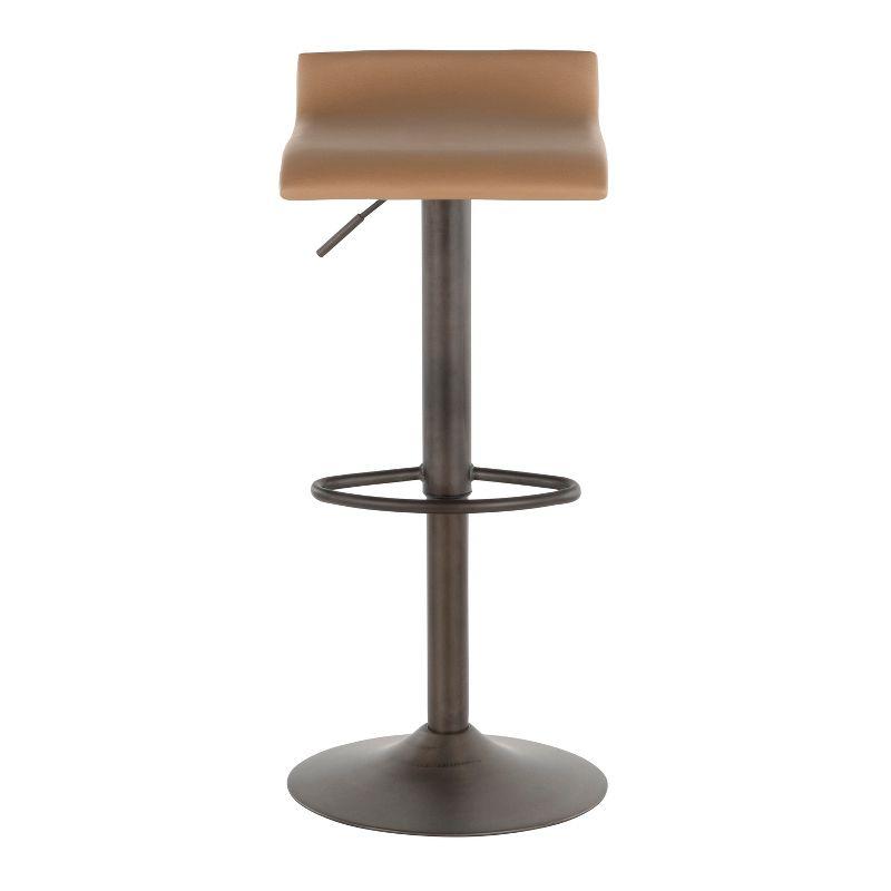 LumiSource Set of 2 Ale Industrial Adjustable Barstools Antique/Camel:: Swivel Seat, Metal Base, Faux Leather Upholstery