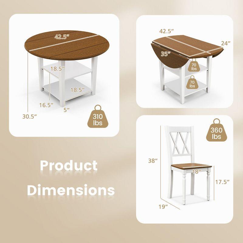 Tangkula 5 Piece Round Dining Kitchen Set w/ Drop Leaf Dining Table Folded & 4 Chairs