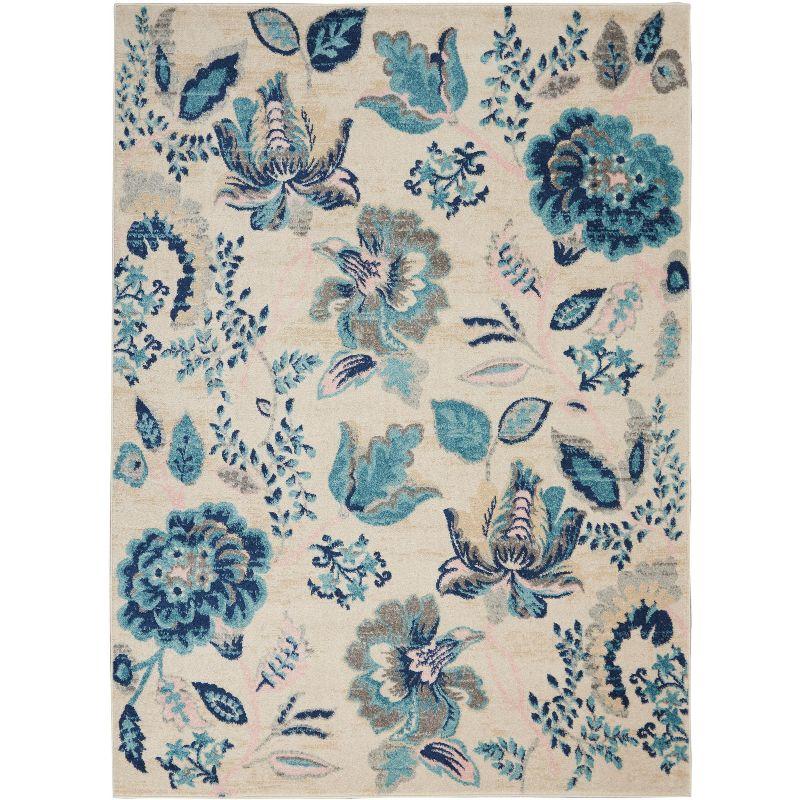 Nourison Tranquil 6' X 9' Ivory/Light Blue Indoor Area Rug French Country Eclectic Floral by Nourison