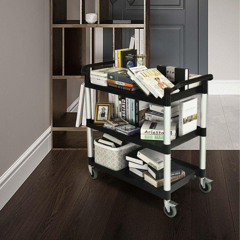 Costway 3-Shelf Service Cart Aluminum Frame 490lbs Capacity with Casters & Handles