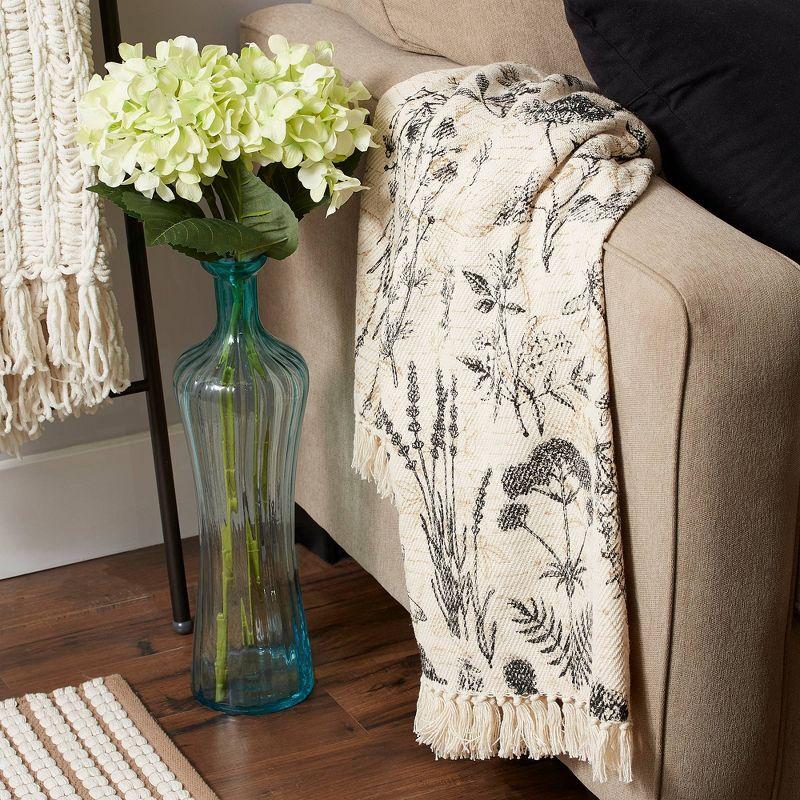 Botanical Elegance Fringed Cotton Throw - 50x60"