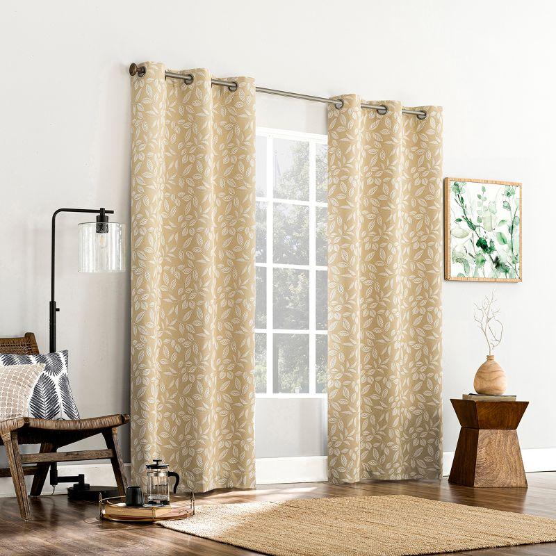 Satti Embroidered Leaf 100% Blackout Grommet Curtain Panel