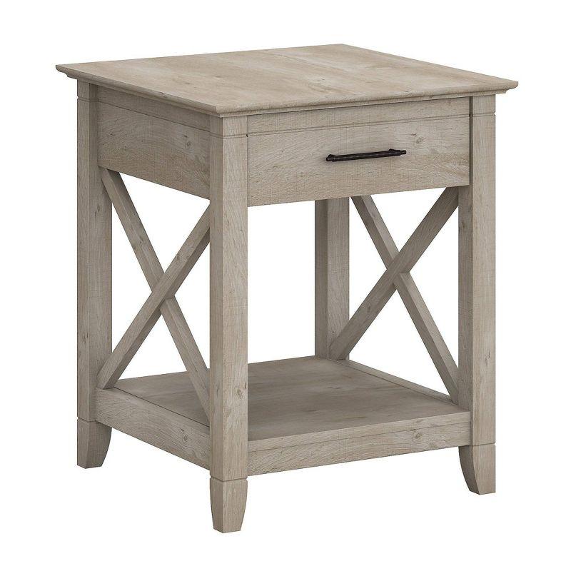 Key West End Table with Storage Washed Gray - Bush Furniture: Coastal Style, Drawer & Shelf