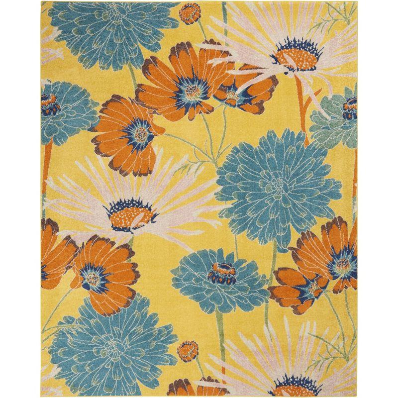 Sunlit Bloom 9' x 12' Yellow Floral Synthetic Area Rug