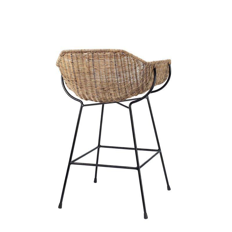 Haneza Bar Stool In Natural Rattan & Black Steel