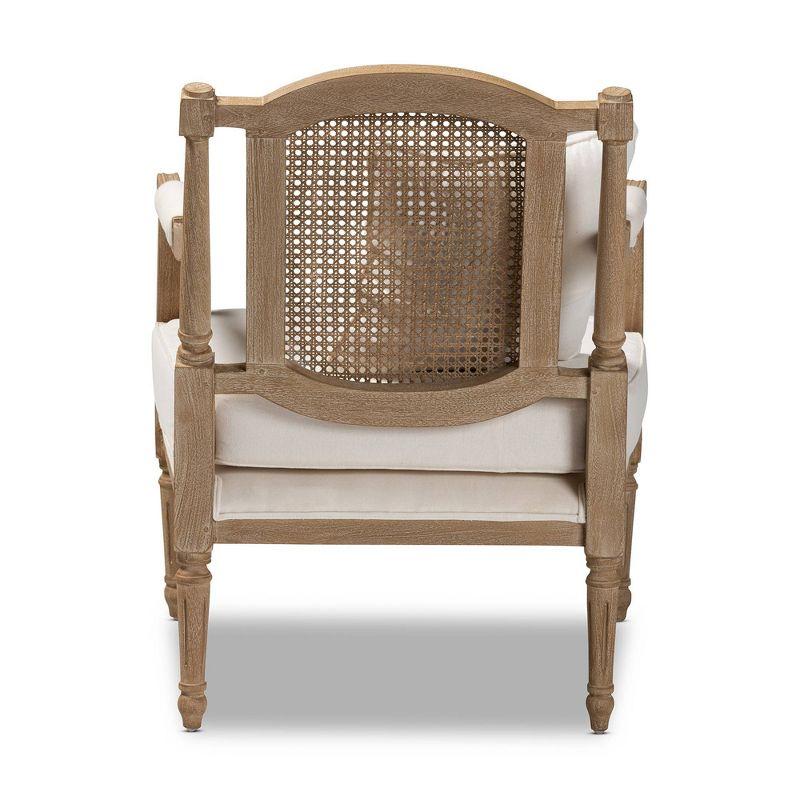 Antique Whitewashed Mahogany Wood Barrel Accent Chair in Ivory