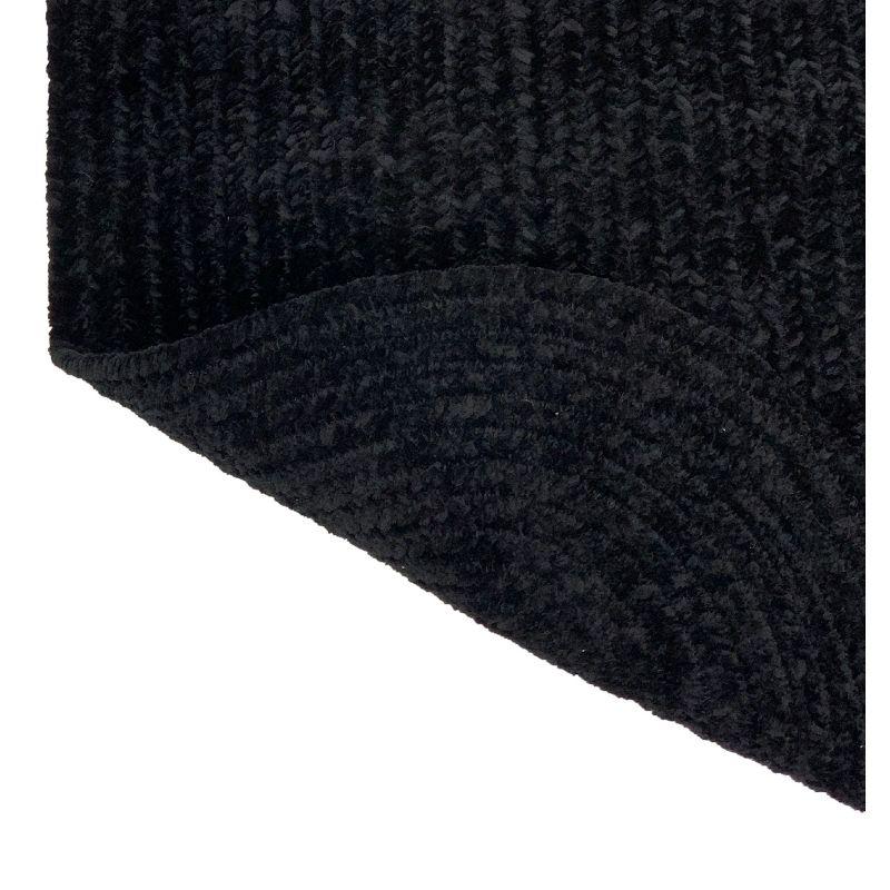 Luxurious Black Oval Chenille Braided Reversible Rug