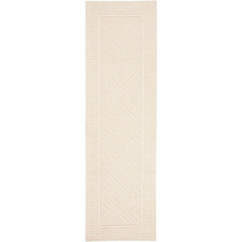 Ivory Hand-Woven Wool Geometric Runner Rug, 2'3" x 6'