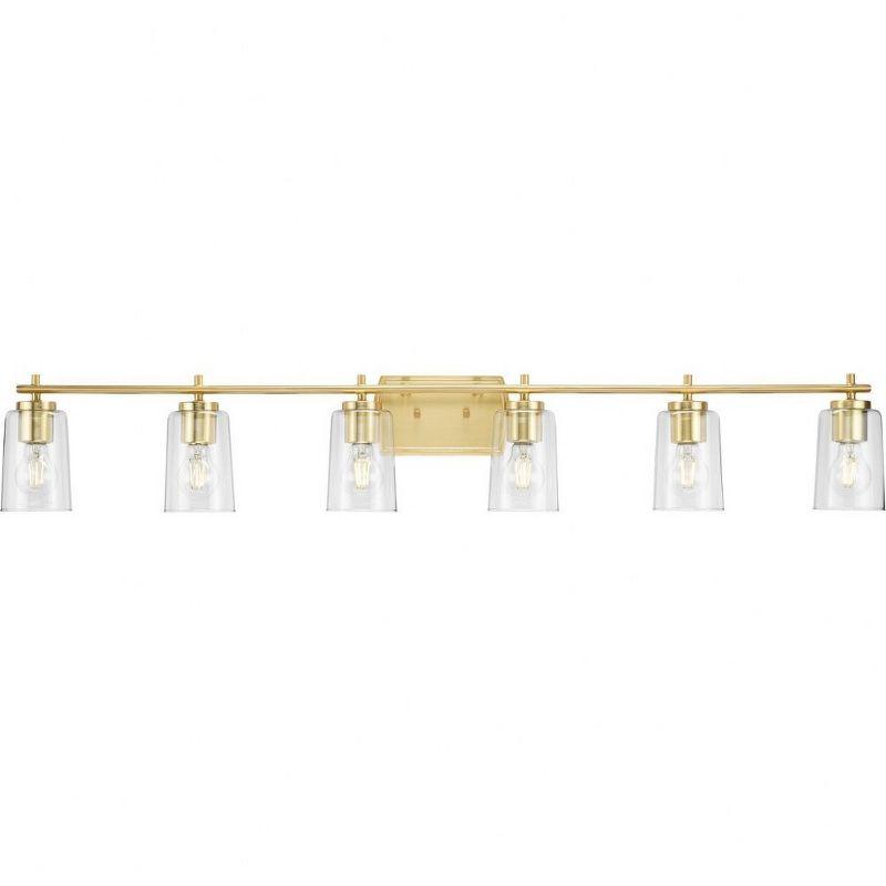 Adley Satin Brass 6-Light Vanity Fixture with Clear Glass Shades