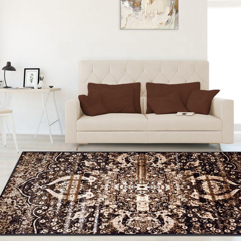 Ivory and Brown Medallion Non-Slip Washable Area Rug