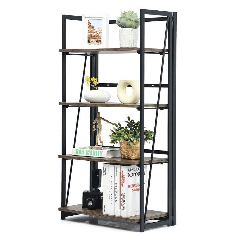 Costway 4-Tier Folding Bookshelf No-Assembly Industrial Bookcase Display Shelves