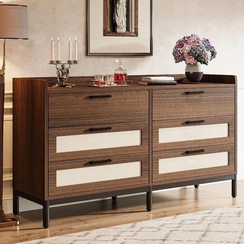 Hommoo 55 Inches Long 6 Drawer Double Dresser Brown