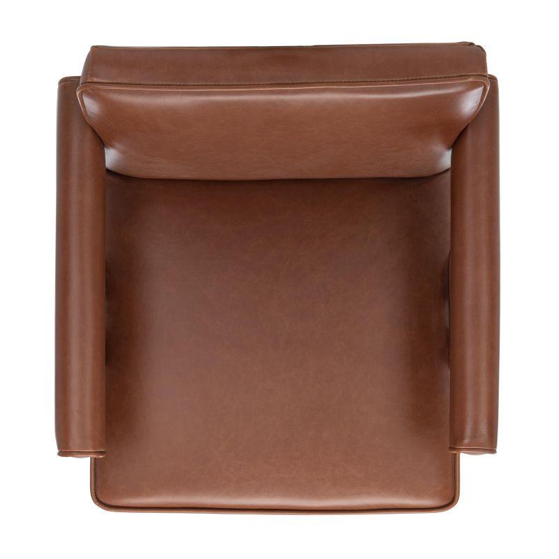 Contemporary Cognac Faux Leather Arm Chair with Walnut Finish