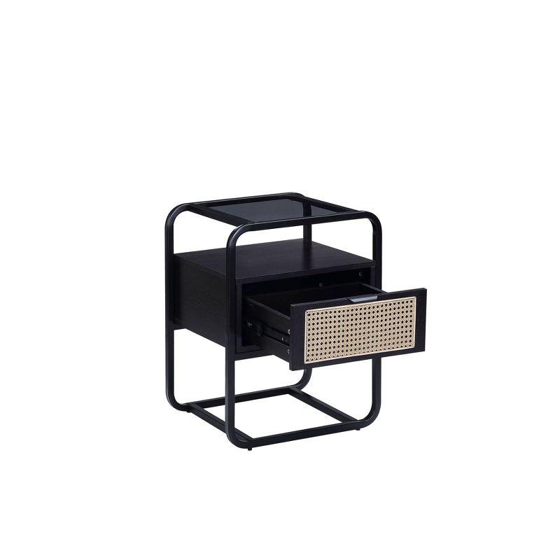 19" Colson Accent Table Black Finish - Acme Furniture: 24" High, Glass Top, Metal Frame, Storage Drawer