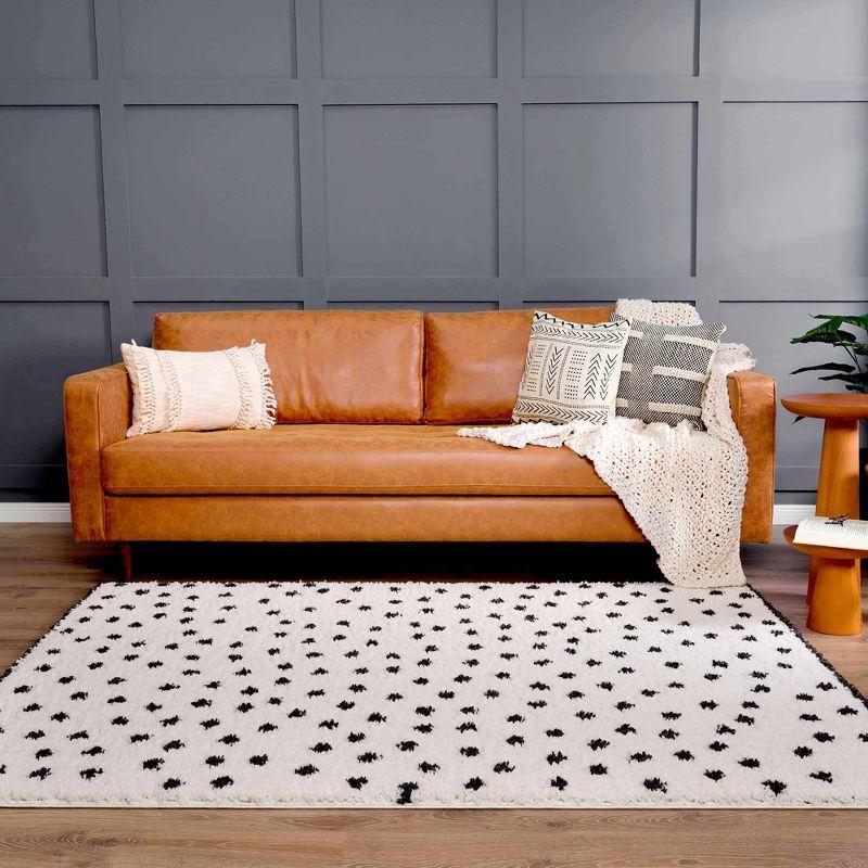 Chaia Black and White Dotted Plush Polyester Rug