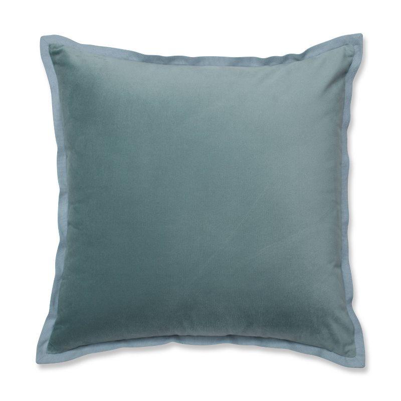 Ice Blue Velvet Square Throw Pillow with Cotton Flange