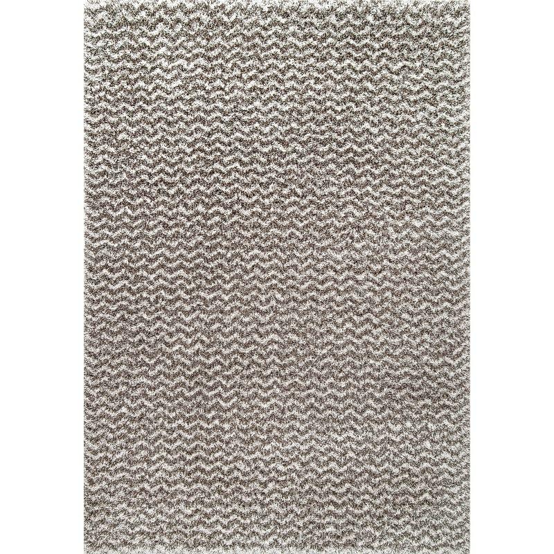 Nuloom Cuellar Striped 7x9 Shag Indoor Area Rug for Living Room Bedroom Dining Room Nursery, Dark Grey/Ivory