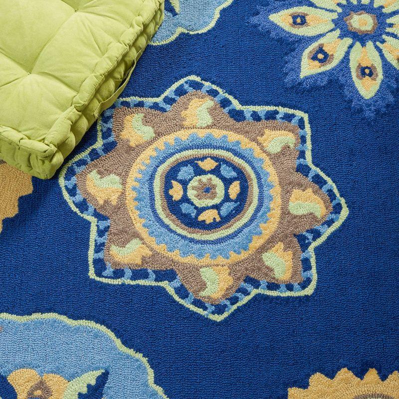 Handmade Blue Floral Rectangular Synthetic 8' x 10' Rug