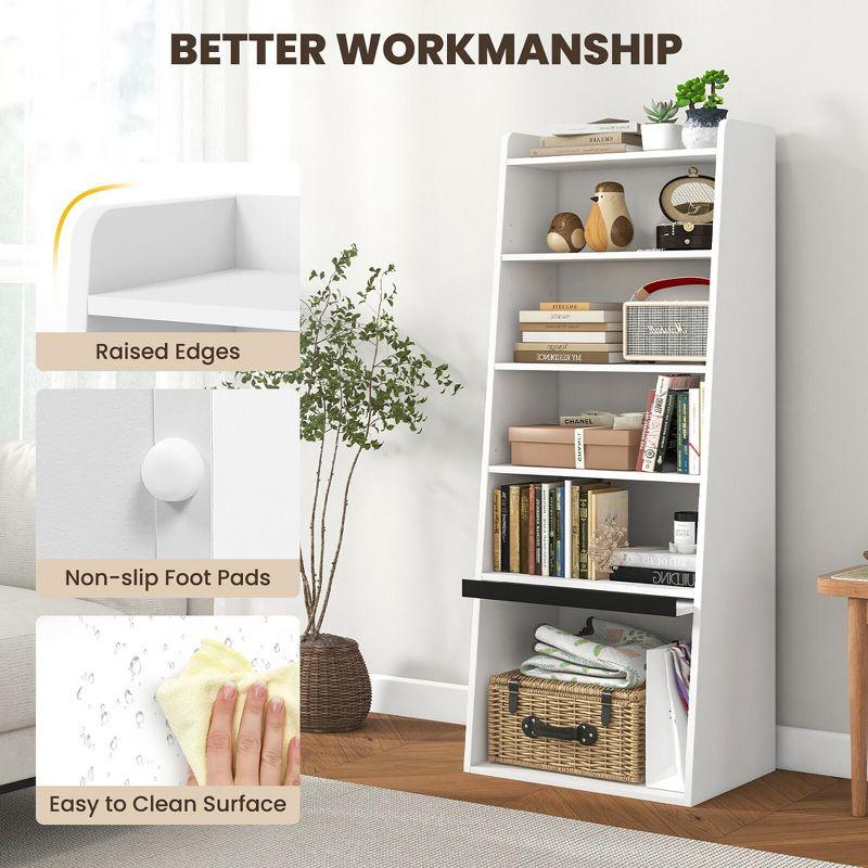 Tangkula 6-tier Bookcase w/ 2 Adjustable Shelves Filp-up Door 5 Open Shelves Bedroom White