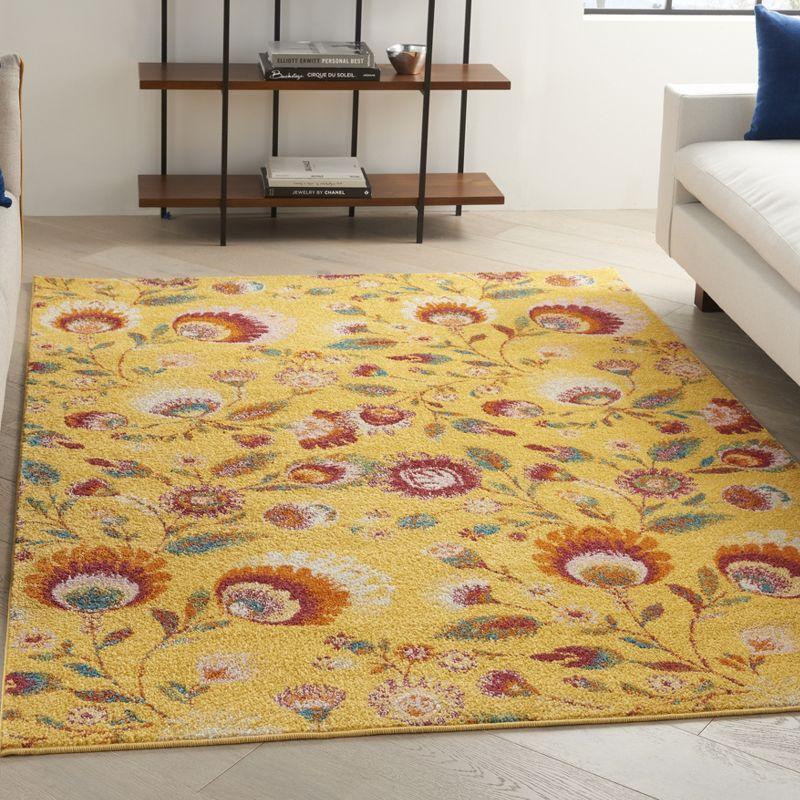 Vibrant Floral Blooms Yellow Synthetic 5' x 7' Area Rug