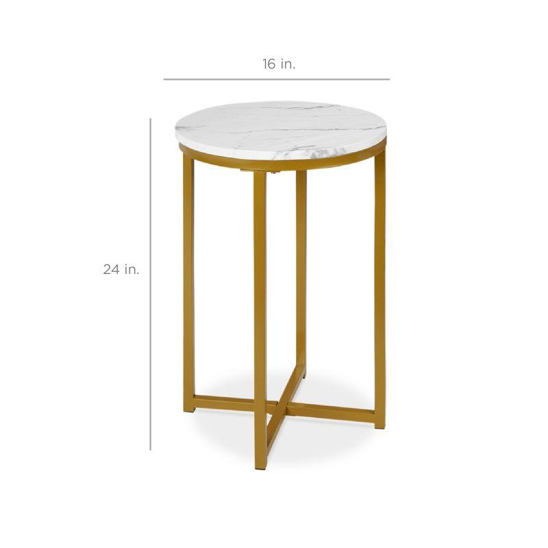 Elegant Round Faux Marble Side Table with Bronze Metal Frame