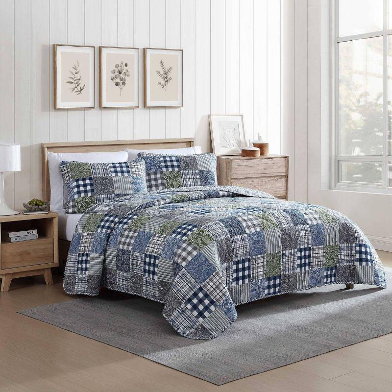 Blue Cotton Twin Reversible Patchwork Quilt Set