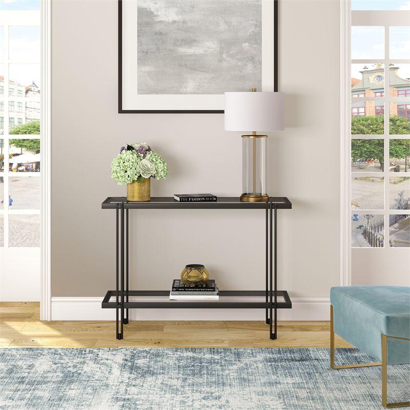 Inez 42'' Blackened Bronze Metal and Glass Console Table with Storage