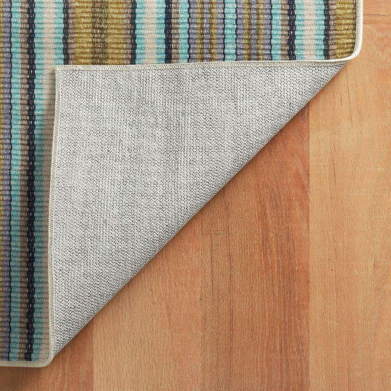 Treehouse Stripe Green Machine Washable Rug