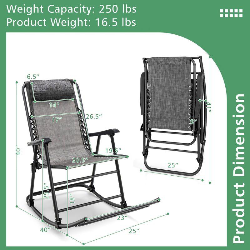 Gray Steel Folding Zero Gravity Rocking Chair with Headrest