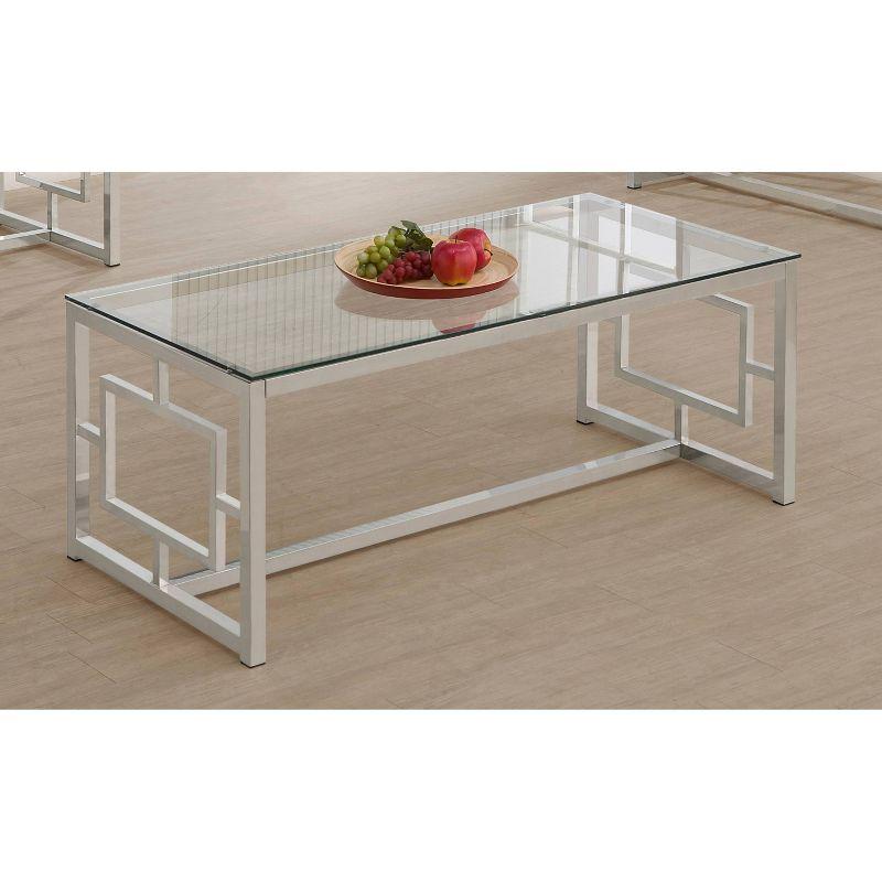 Rectangular Silver Metal and Glass Coffee Table