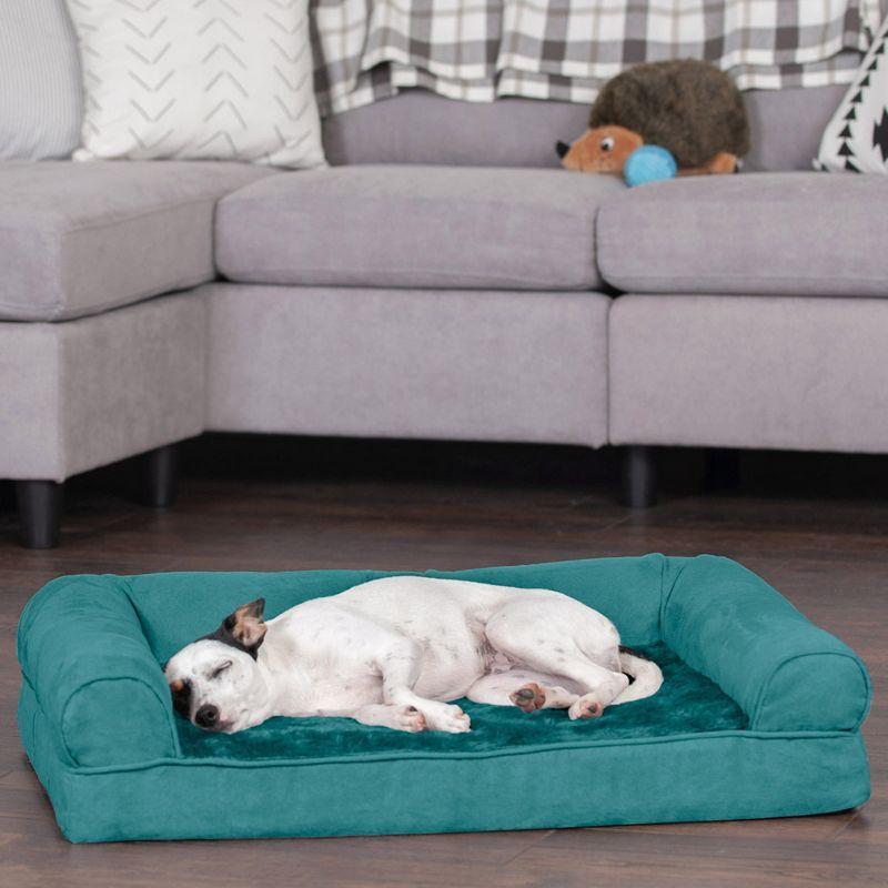 FurHaven Plush & Suede Full Support Orthopedic Foam Sofa Style Bolster Dog Bed