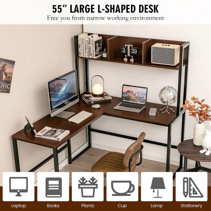 Costway 55''L-Shaped Desk Corner Computer Desk Writing Workstation Table w/Hutch