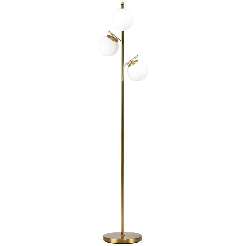 HOMCOM 3-Light Modern Floor Lamp for Living Room Bright Lighting, Tree Standing Lamp for Bedroom with Globe Lampshades, Gold