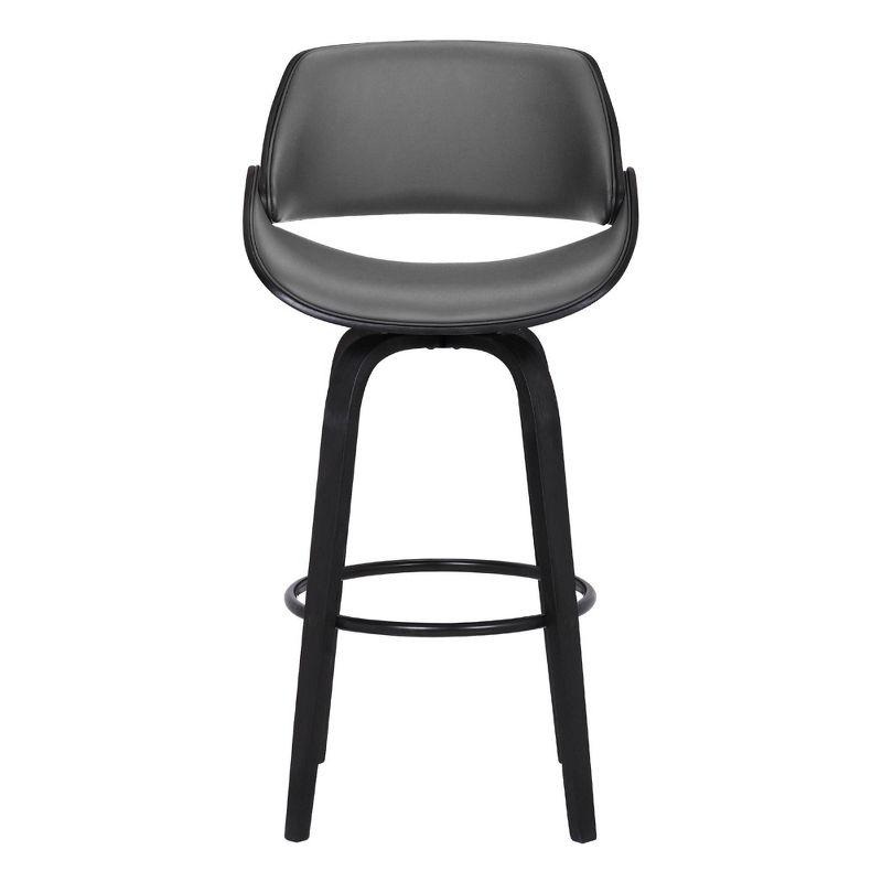 Sleek Modern 41.5" Swivel Barstool in Gray Faux Leather and Black Wood