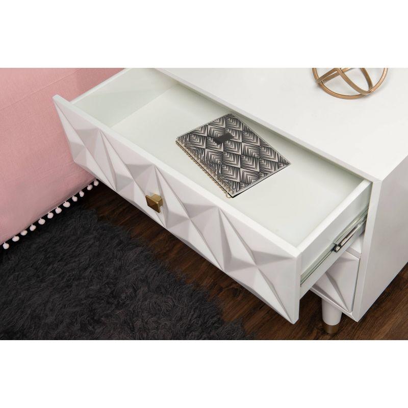 Elevated Geo-Textured White Nightstand with Gold Accents