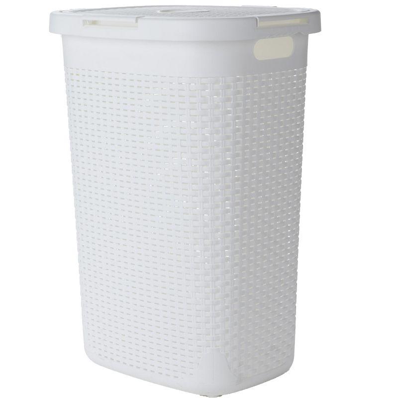 White Wicker Collapsible Laundry Hamper with Lid