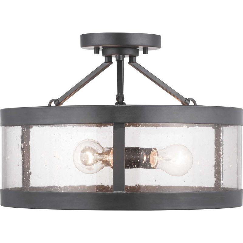 Progress Lighting Gresham 3-Light Semi Flush Convertible Ceiling Light in Graphite with Seeded Glass Shade