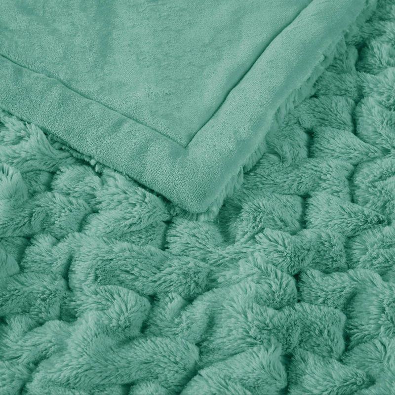Madison Park Aqua Ruched Fur Throw 50x60"