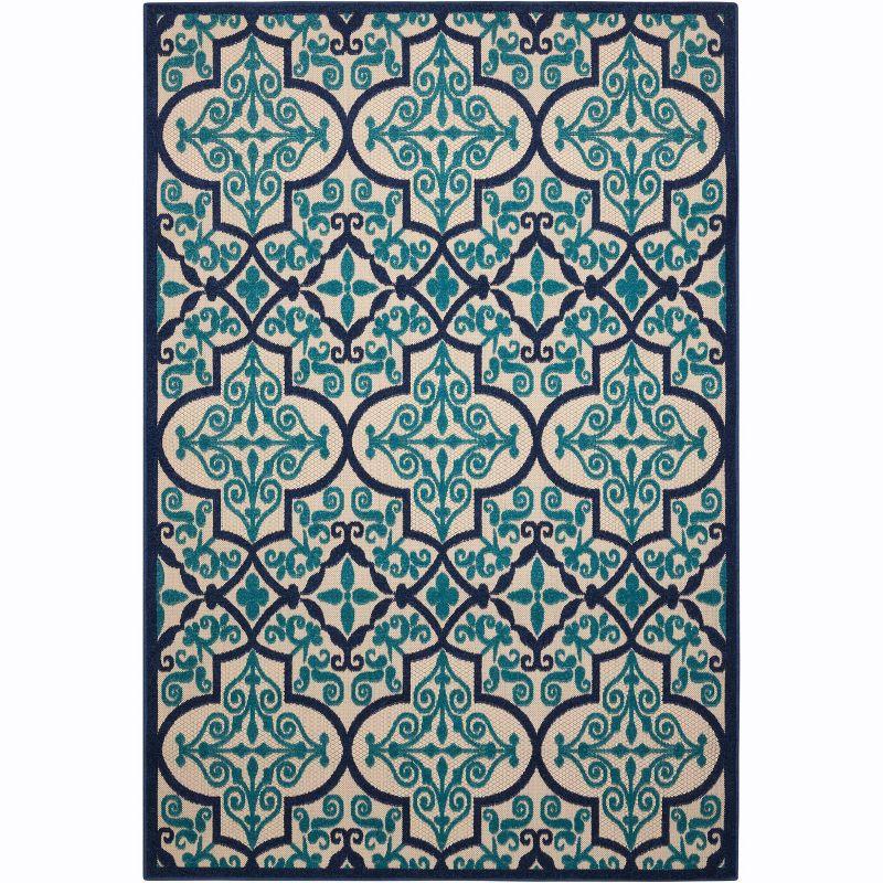 Nourison Aloha Moroccan Trellis Flatweave High-Low Indoor Outdoor Area Rug Navy 3'6" x 5'6"