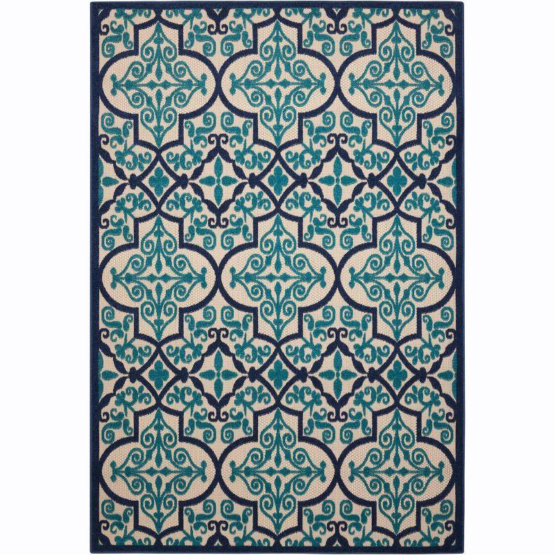 Navy and Cream Flat Woven Reversible Outdoor Rug 4' x 6'