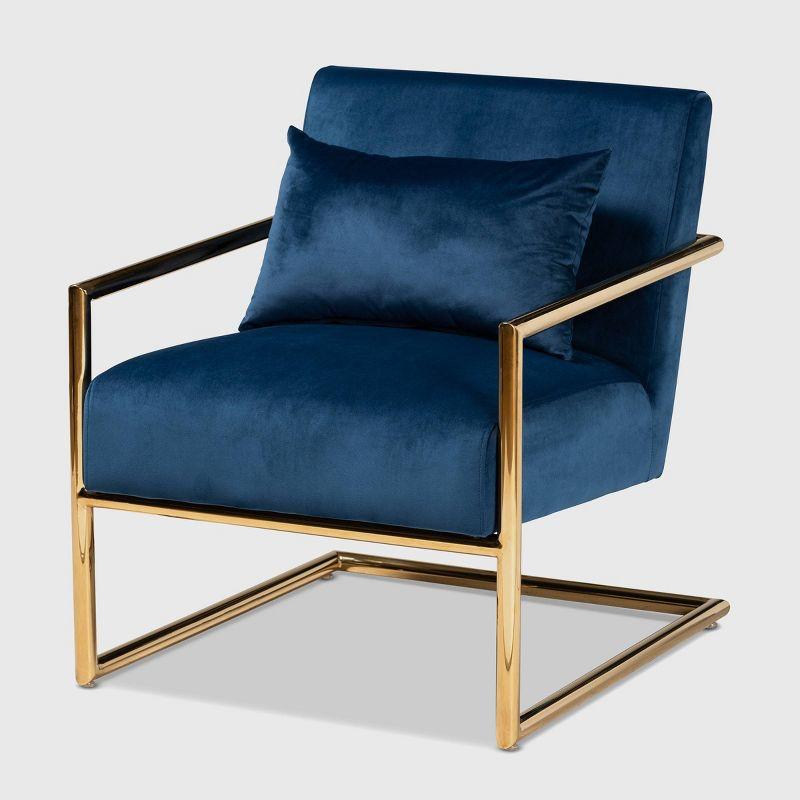 Mira 28" Navy Blue Velvet and Gold Metal Accent Chair