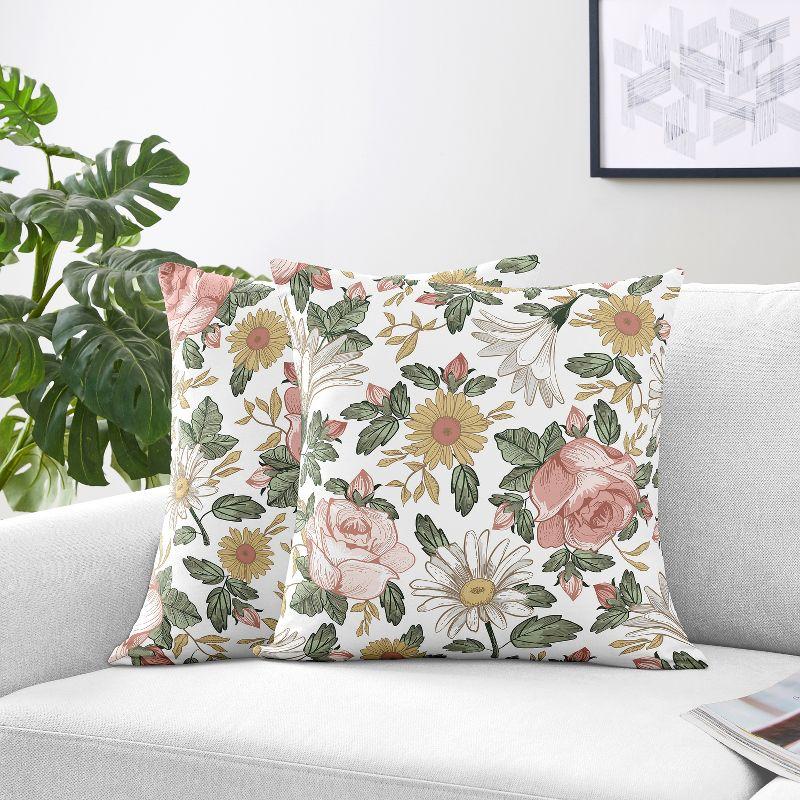 Vintage Floral Square Pillow Cover & Insert